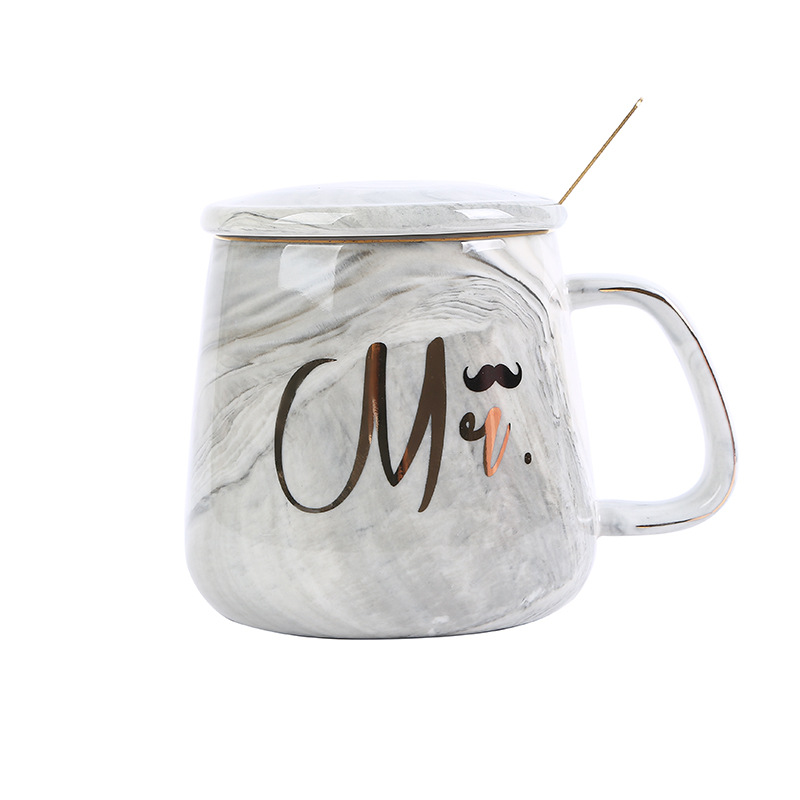 欧式高端大理石纹陶瓷情侣杯Mr Mrs灰色粉色情人节礼物杯customiz详情3