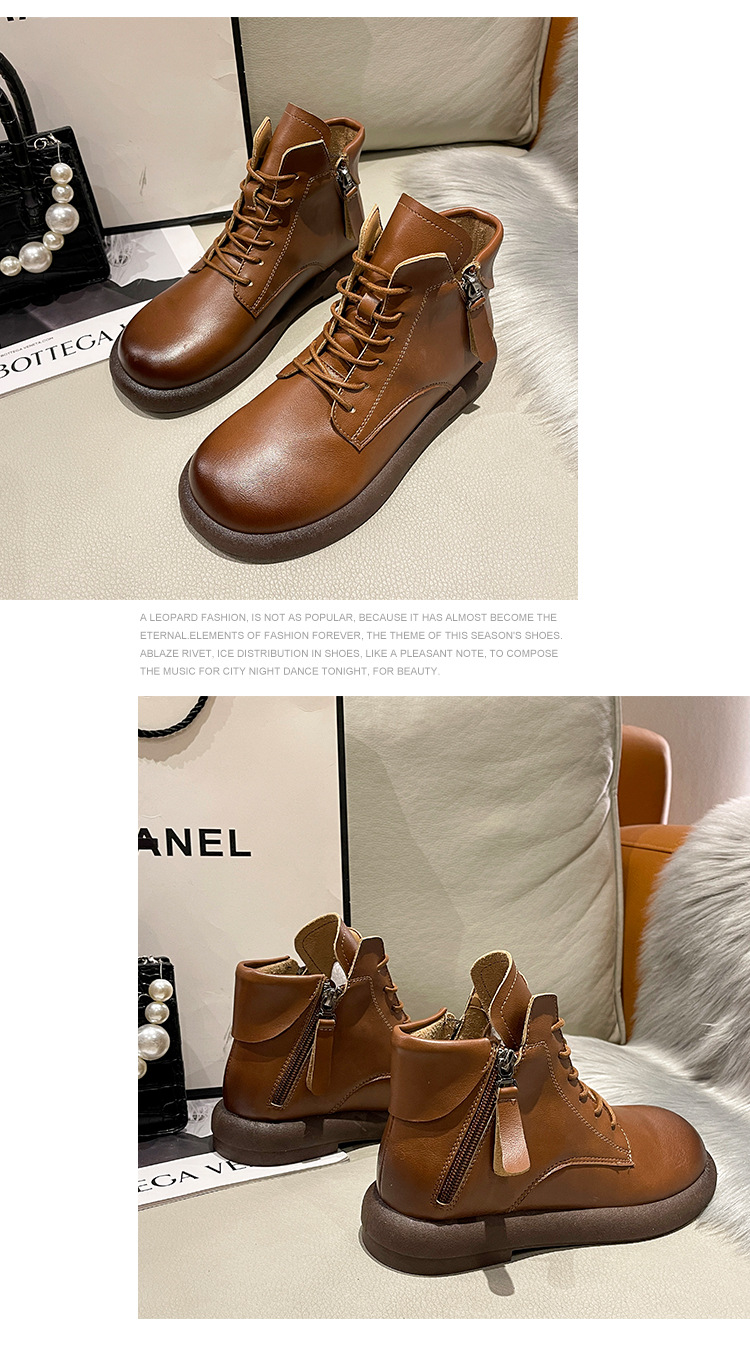 2023水洗复古真软皮马丁靴女 平底韩版双侧拉链女式皮靴子休闲女详情13