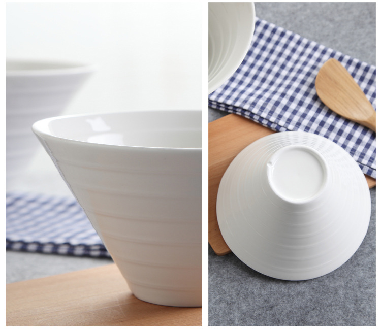 Pure white ceramic ramen soup bowl, fruit salad bowl, dessert bowl, boiled fish bowl, sauce bowl, horn bowl, hotel tableware pic 7