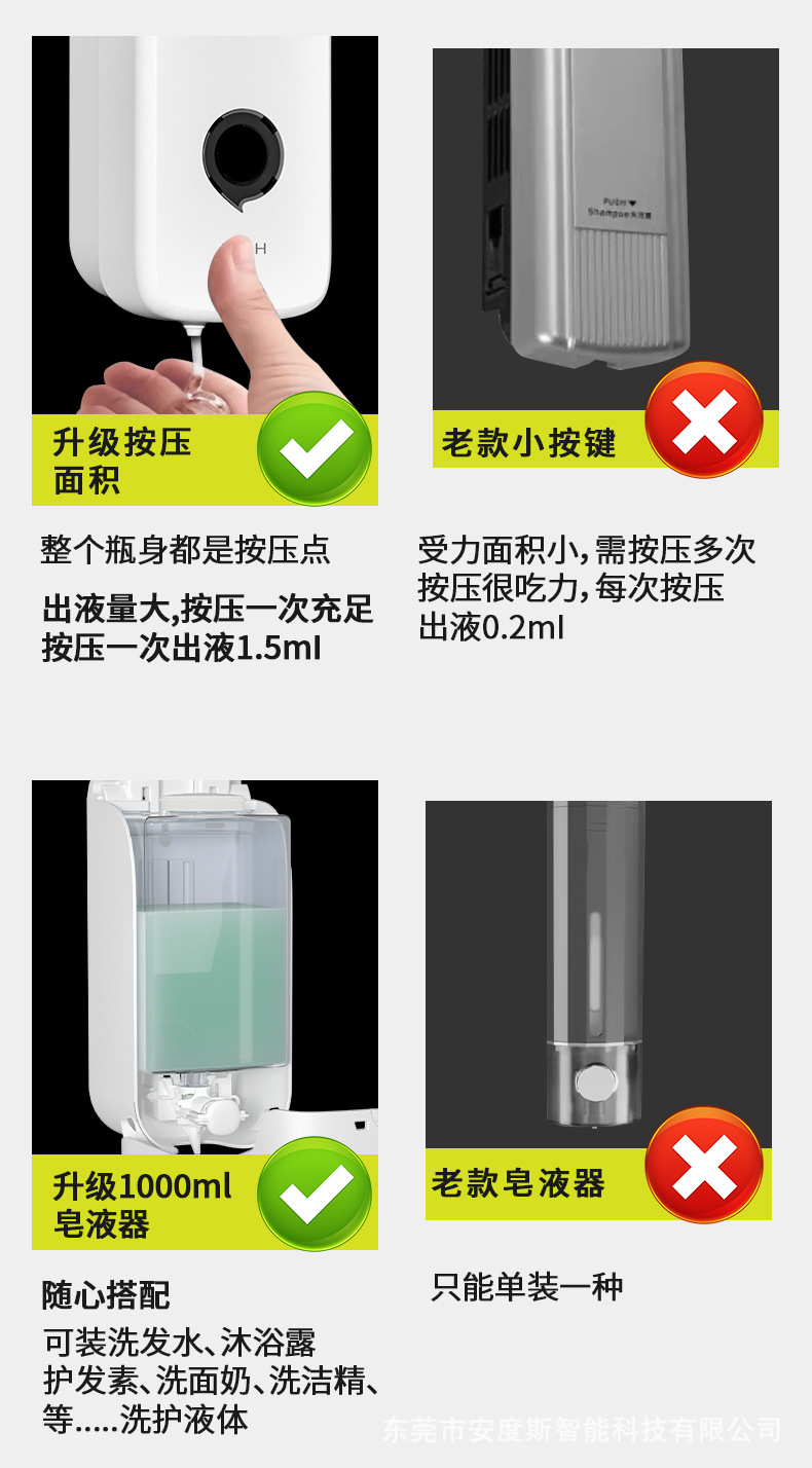1000ML手动按压滴液泡沫皂液器酒店商场厨房卫生间免打孔皂液器详情5