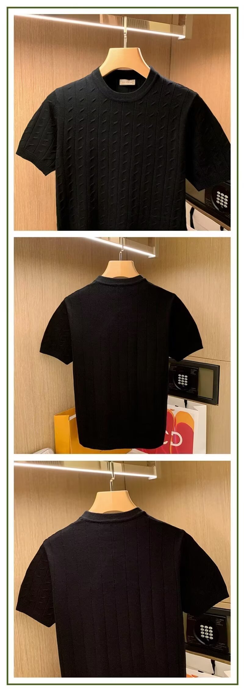 Summer British retro guilloche thin breathable knitted short-sleeved slimming T-shirt new business casual short-sleeved men pic 3