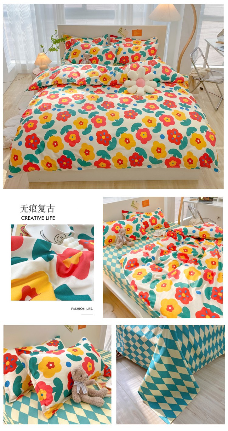 加厚磨毛四件套单人学生宿舍三件套简约床单被套礼品床上用品批发详情33