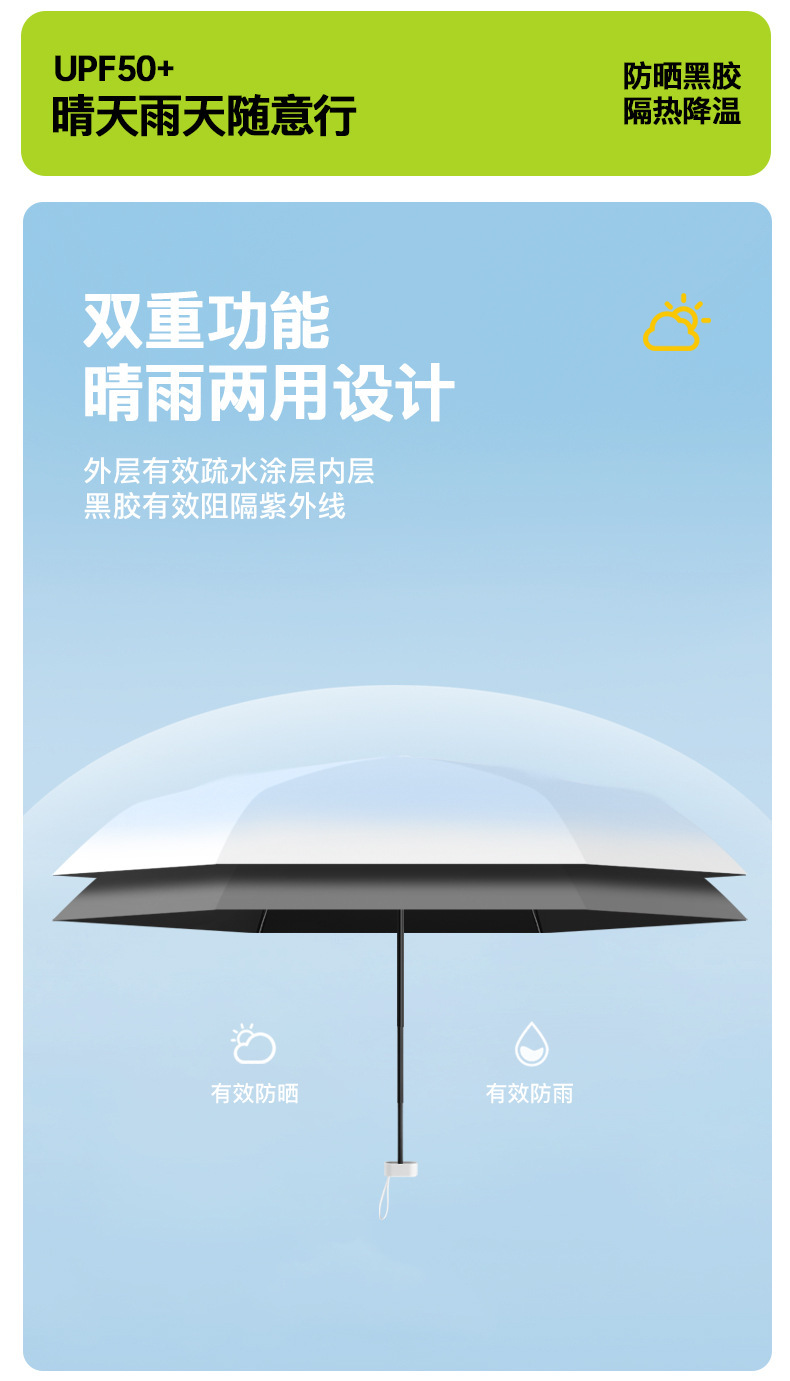 渐变色五折伞黑胶防晒防紫外线遮阳伞学生女小清新便携小巧胶囊伞详情11