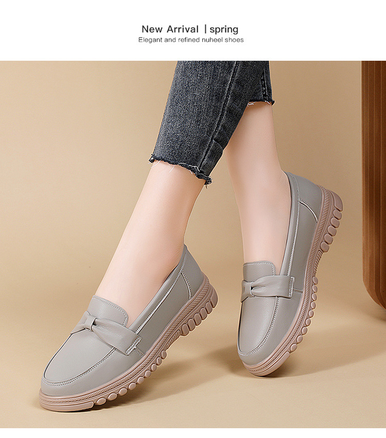 真皮平底浅口乐福鞋一脚蹬豆豆鞋软底中年妈妈鞋轻便牛筋底女单鞋详情16