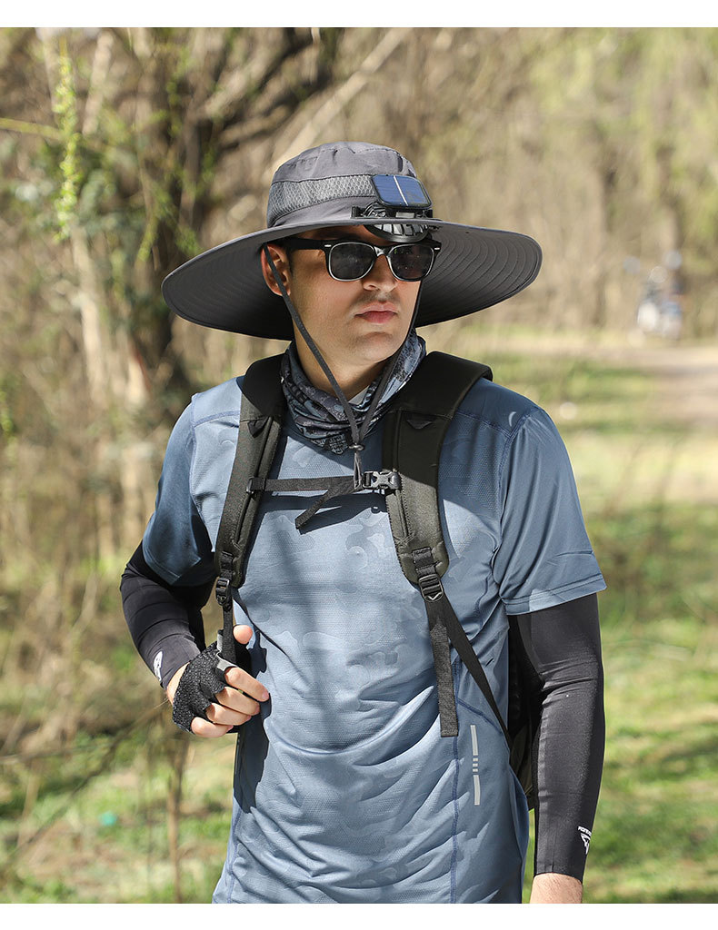 长续航锂电池风扇太阳能充电大风力夏大沿防晒帽男遮阳渔夫帽速干详情20