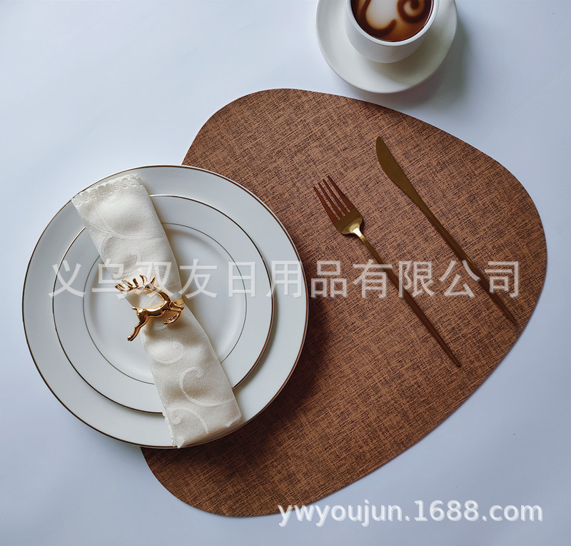 PVC木纹蛋形西餐垫北欧隔热垫碗垫餐垫家用垫防水防油桌垫装饰垫详情5