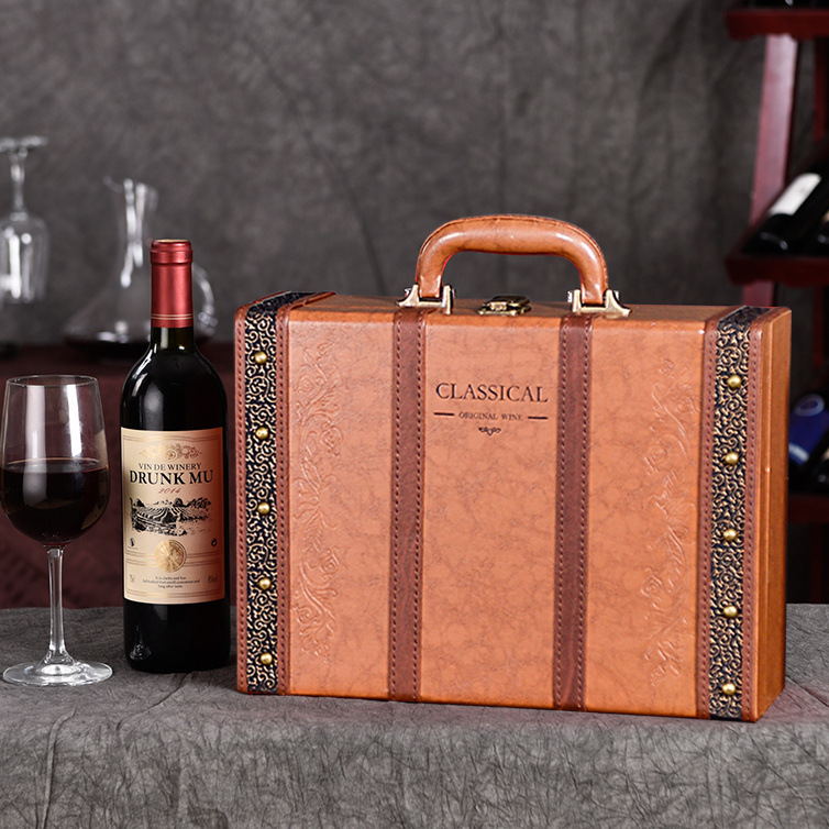 Four red wine gift boxes, red wine leather boxes, antique box series, red wine boxes, Mid-Autumn Festival gift boxes, red wine packaging gift boxes pic 14