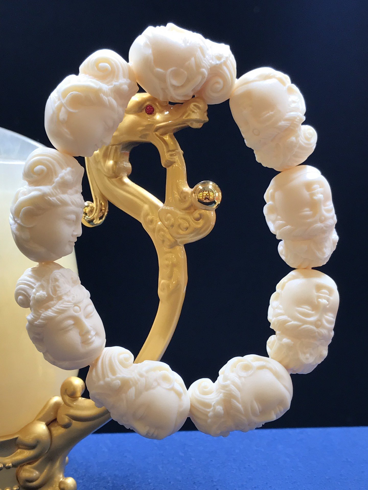 Ivory fruit carved Guanyin head prayer bead bracelet, Bodhi seed coconut wood hand-held prayer bead cart hanging accessory, gift box set pic 5