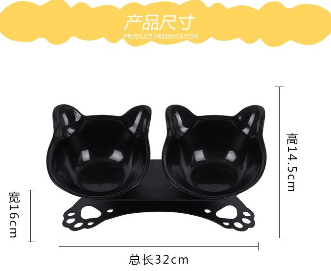 Pet cat and dog food bowl, cat ear and neck guard double bowl, tilted cat and dog food bowl, cat paw bottom double bowl manufacturer wholesale pic 2