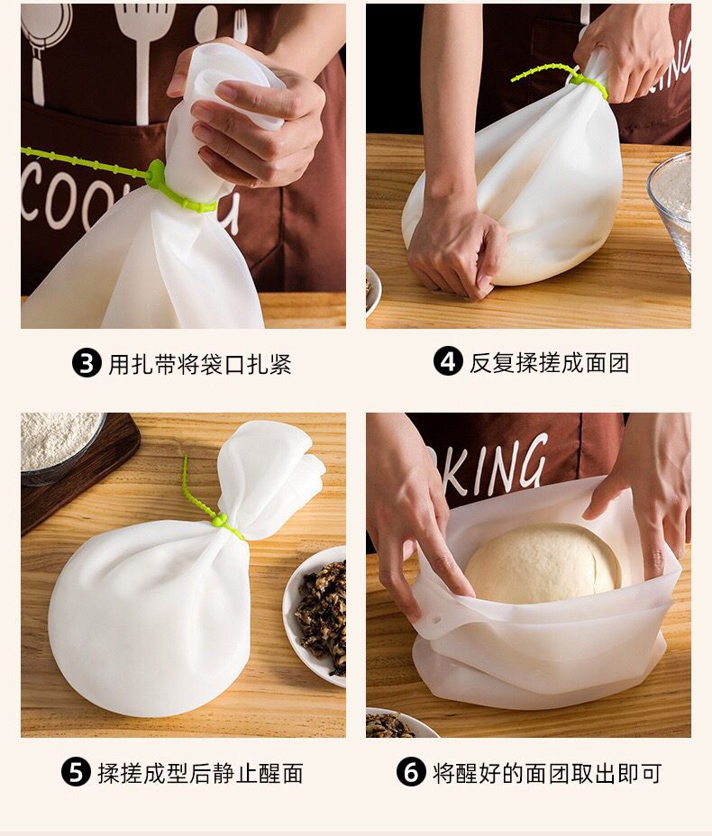 Silicone dough kneading bag and dough bag, non-sticky and fresh-keeping kitchen dough rising bag, thickened dough resting bag, multi-functional baking pic 3
