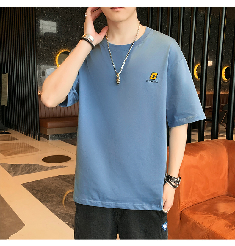 Pure cotton T-shirt for men, summer short-sleeved 2024 new Korean style five-quarter sleeve off-the-shoulder shirt, loose trendy brand short-sleeved large size pic 16