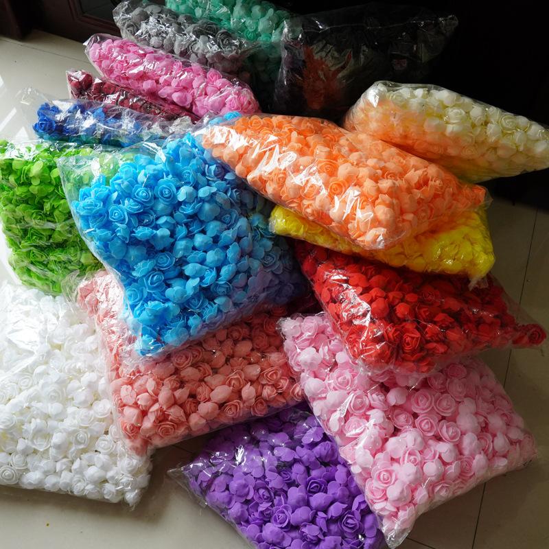 外贸3.5cm泡沫花玫瑰花pe花头 diy材料包辅料配件环喜糖盒小花朵详情4