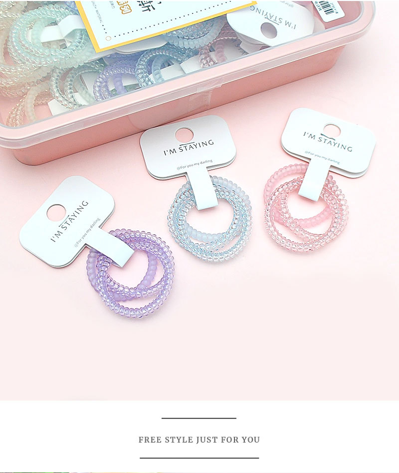 彩色盒装电话线发圈韩版简约扎发皮筋女发绳发饰3根卡装无缝头绳详情7