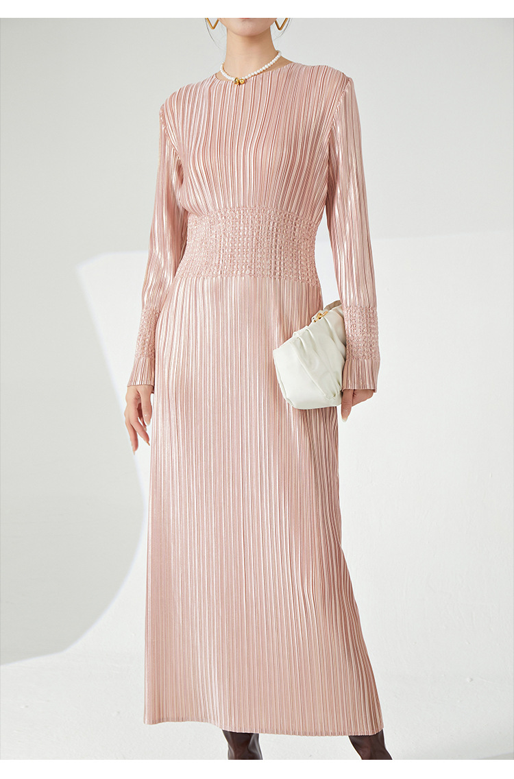 高档礼服三宅时尚连衣裙热卖新款法式收腰高弹褶皱气质优雅长裙子详情42