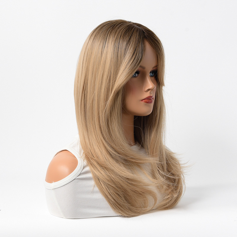 Длинные текстуры в середине осьмированной челки, прямые волосы Wigs, европейский и американский фестиваль париков, золотая волоконная головка pic 4