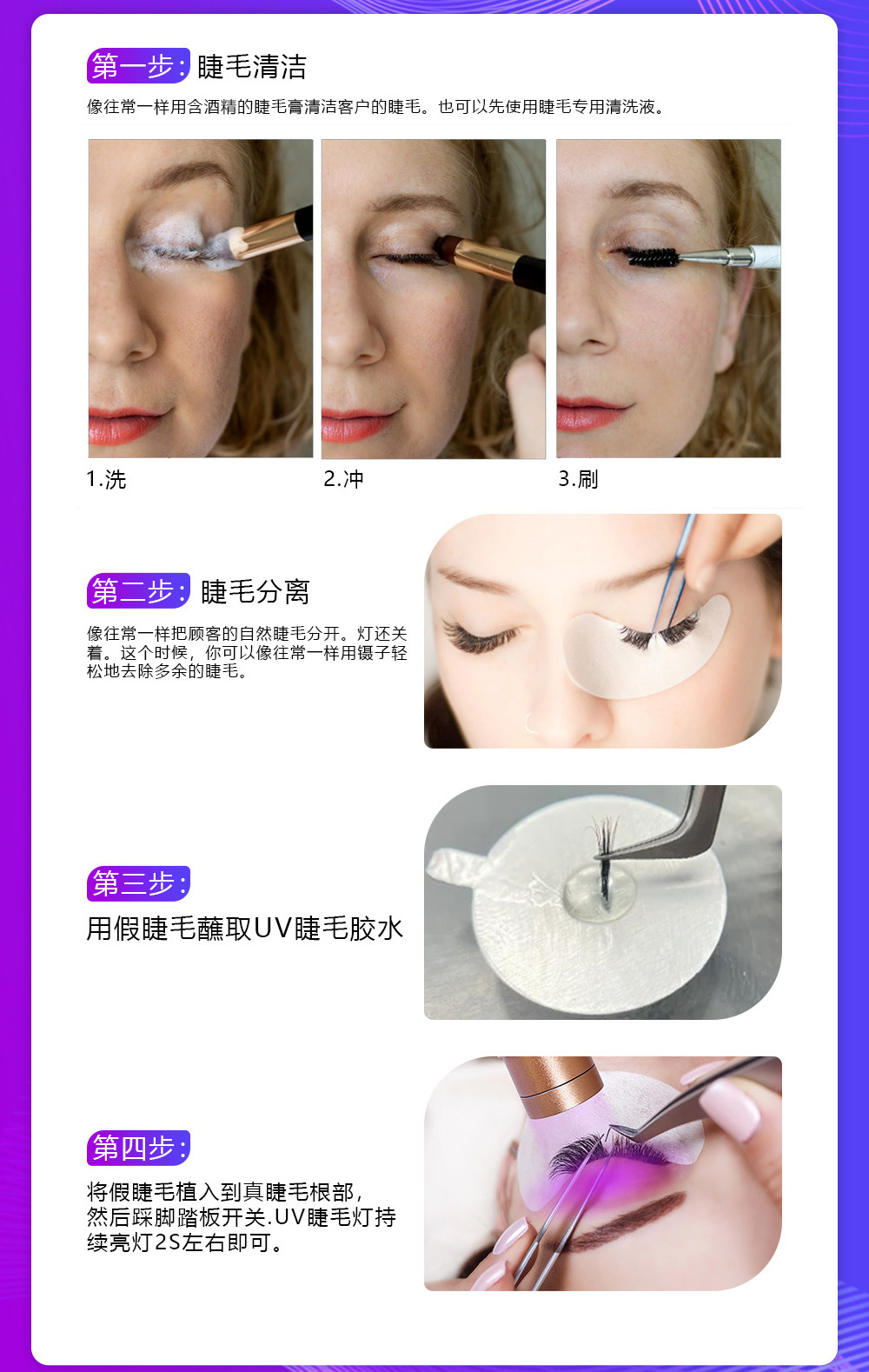 The eyelash mascara uses a purple LED eyelash lamp to quickly cure the UV eyelash glue in 1-3 seconds. The aperture is adjustable for both European and American standards pic 33