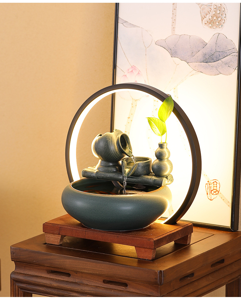 新中式招财流水摆件陶瓷小型桌面客厅茶桌办公室装饰品循环水景观详情20