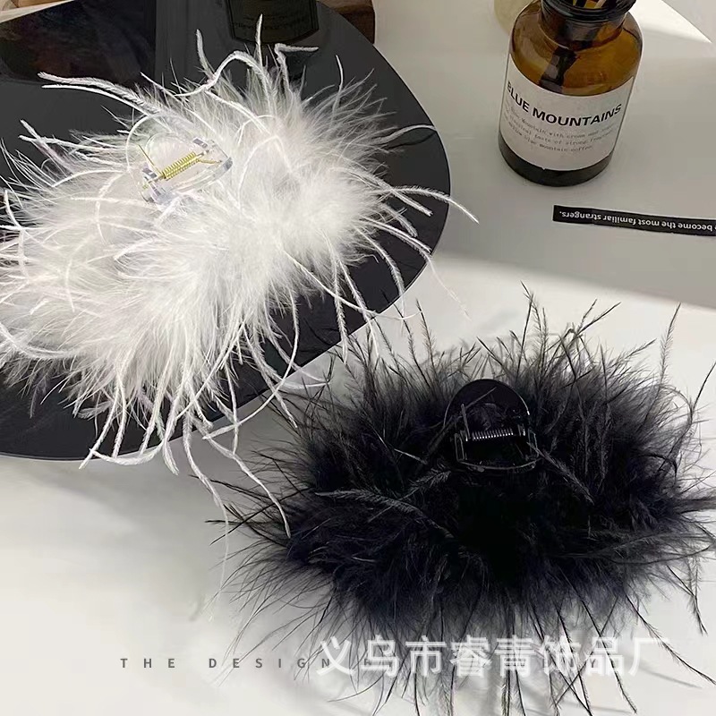Super fairy clip headwear, shark clip, ins style feather claw clip, high-end ostrich hair clip, back of the head shark clip pic 4