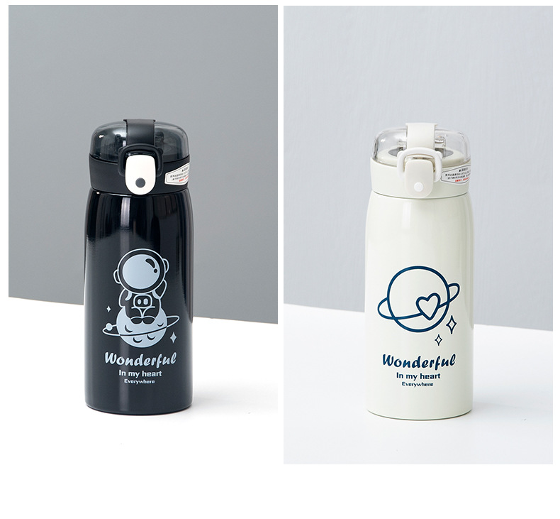 Cute bear transparent lid straw insulated cup, 304 stainless steel bouncing lid, fresh, simple, portable and easy to use pic 11