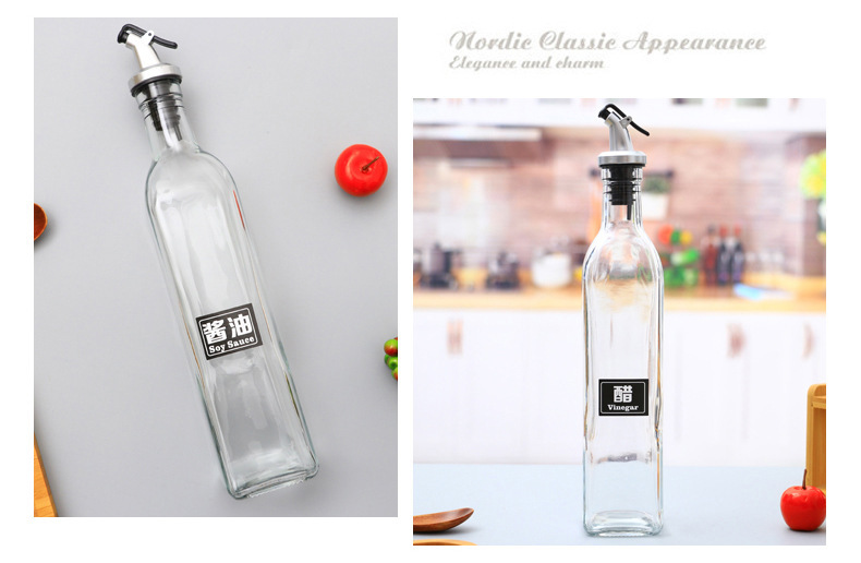 Household glass anti-hanging oil press square oil bottle, transparent oil pot, soy sauce and vinegar bottle, cooking wine anti-leakage seasoning bottle set pic 16