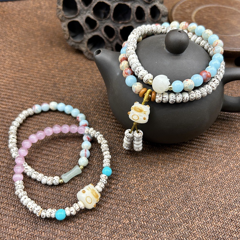 新中式星月菩提手串男女款寿山石度母配饰星月菩提根文玩佛珠手链详情9