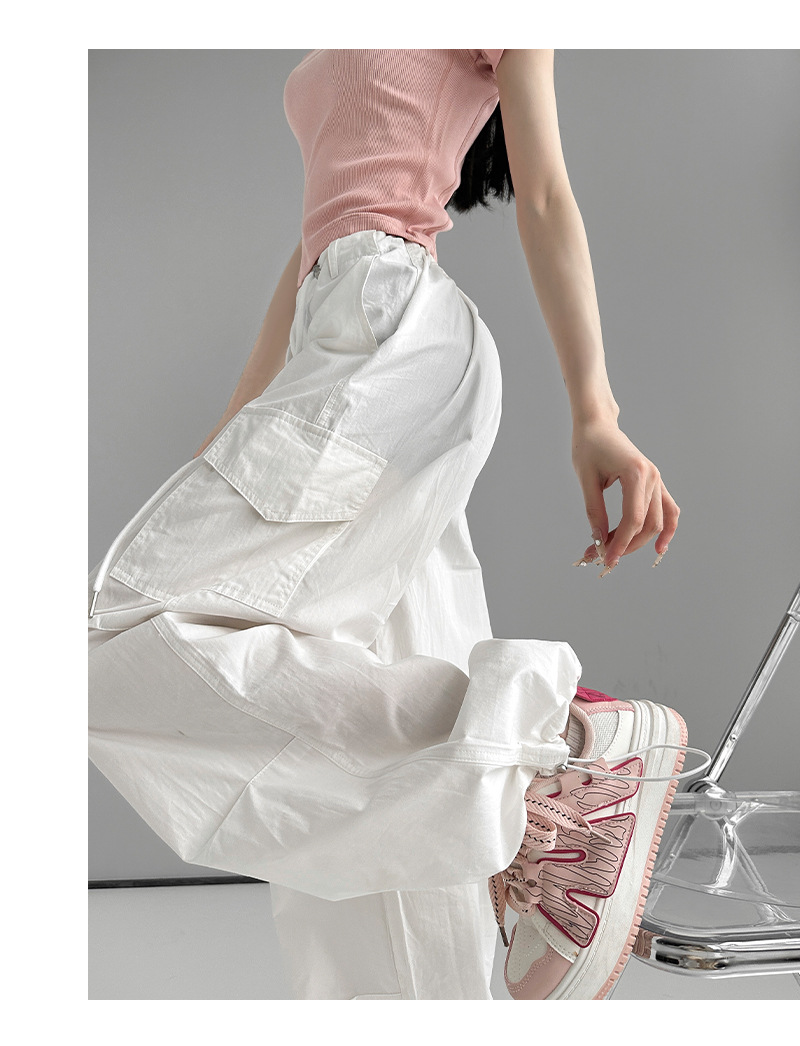 美式白色工装裤女夏季薄款潮流百搭宽松显瘦束脚休闲裤高腰运动裤详情15