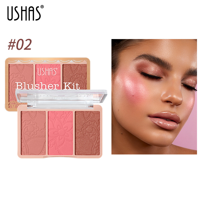 USHAS亚马逊跨境混装三色渐变腮红自然裸妆修容盘粉色不易飞粉详情13