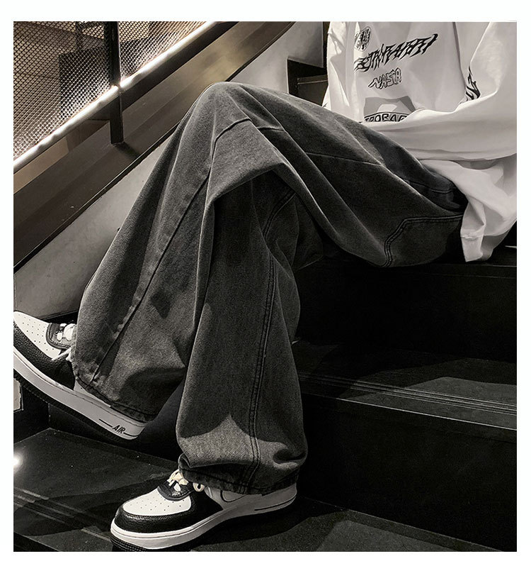 复古做旧直筒牛仔裤男士痞帅宽松休闲潮流简约青少年阔腿长裤详情1