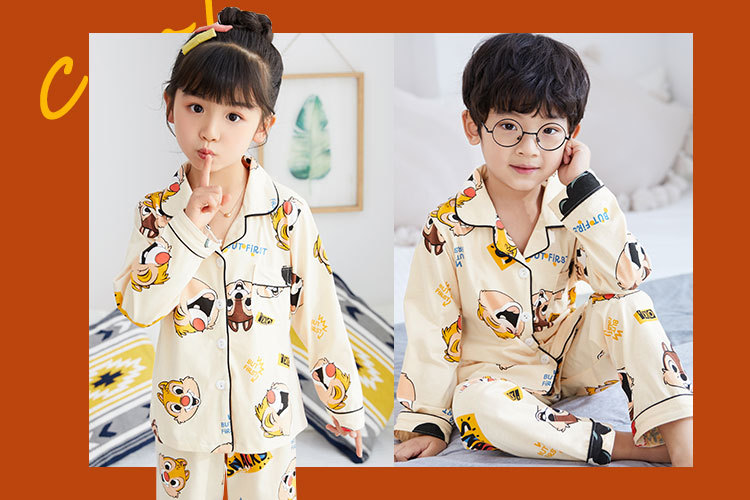 儿童睡衣女孩针织棉春秋冬开衫翻领长袖外贸男工厂宝宝家居服套装详情54