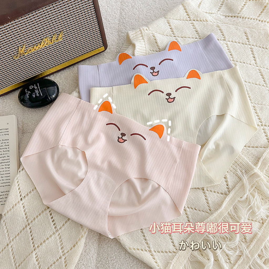 无痕内裤少女可爱猫咪中腰抗菌苹果臀舒适卡通日系女士三角裤新款详情1