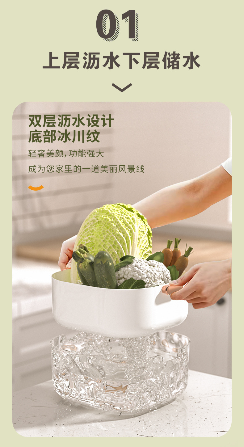 双层沥水篮洗菜盆家用客厅塑料水果盘加厚厨房滤水菜篓淘米洗菜篮详情3