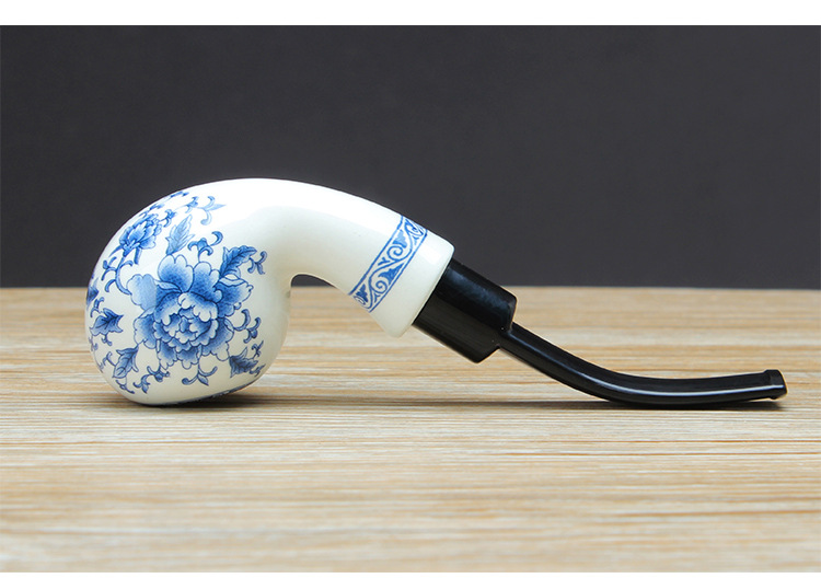 木香陶瓷烟斗烟丝烟具9MM过滤弯式亚克力烟嘴青花瓷烟斗厂家批发详情19