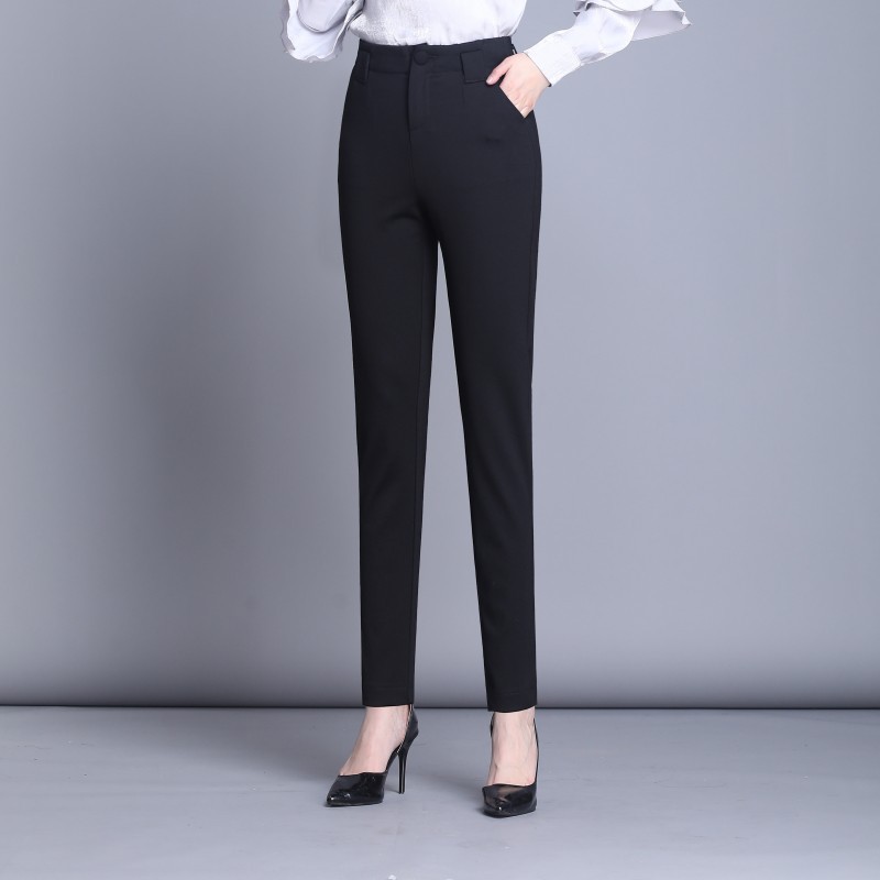 裤子女春夏西装裤女垂坠感高腰新款2023黑色小脚裤弹力女士休闲裤详情4