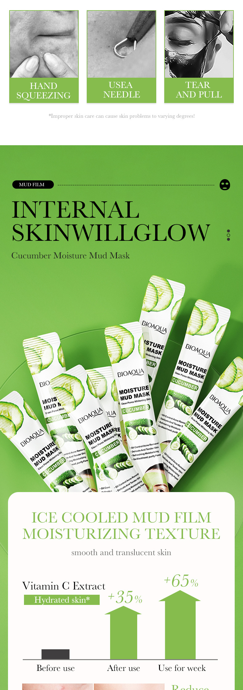 The all-English BIOAOUA Cucumber Moisturizing Mud Mask cleanses pores and improves blackheads. It is an export-oriented cross-border mask exclusively for export pic 34