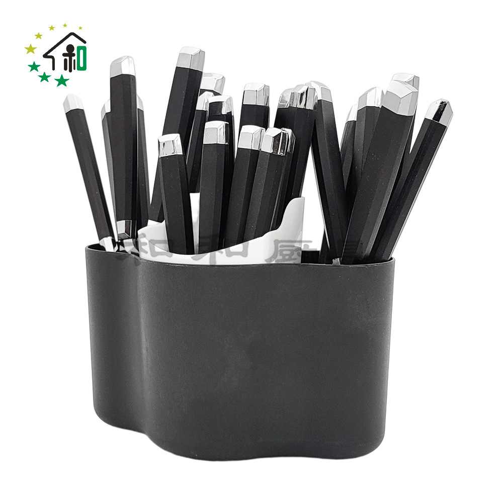 收纳桶塑料手柄西餐牛排餐具不锈钢刀叉勺子24件套装 cutlery set详情27