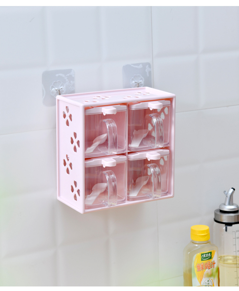 Factory wholesale kitchen seasoning boxes, household wall-mounted transparent seasoning jars, seasoning, monosodium glutamate and salt storage box sets pic 8