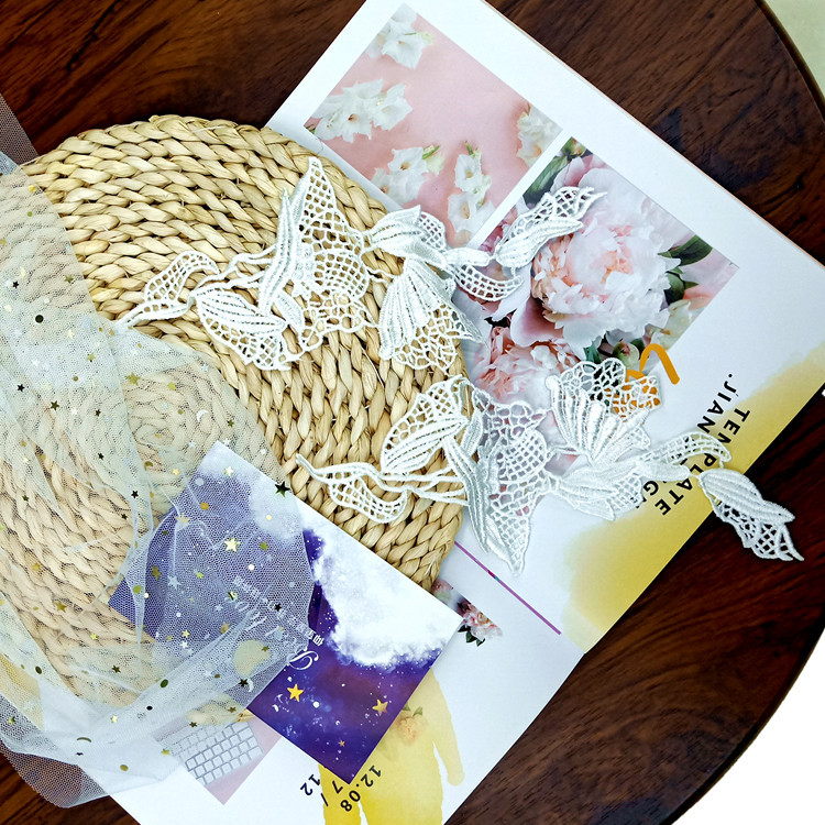 Factory direct sales of lace, black and white polyester water-soluble lace, hollowed-out matching clothing accessories, embroidered collar flowers pic 10