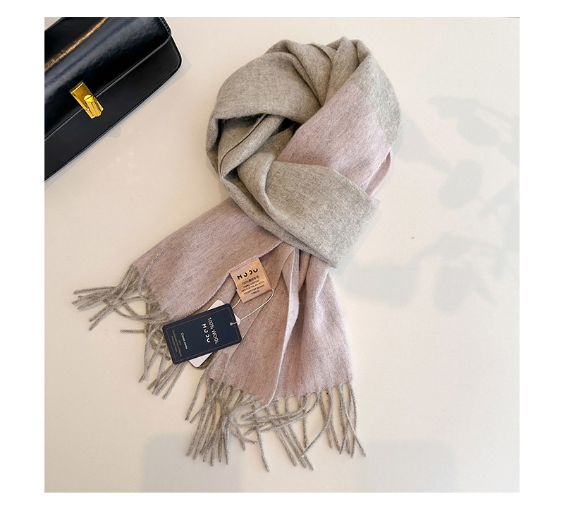 2023流苏拼色羊毛围巾双面披肩两用情侣外搭保暖围脖冬详情27