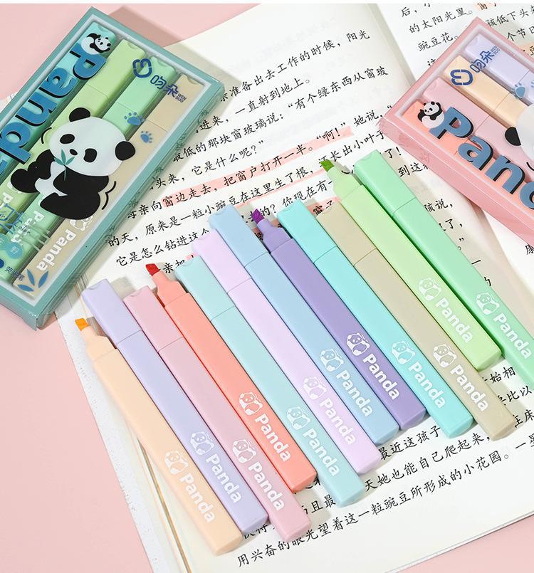 Cartoon panda highlighter, high appearance level, eye-protecting slanted marker pen, colorful key point marking notebook doodle marker pen pic 16