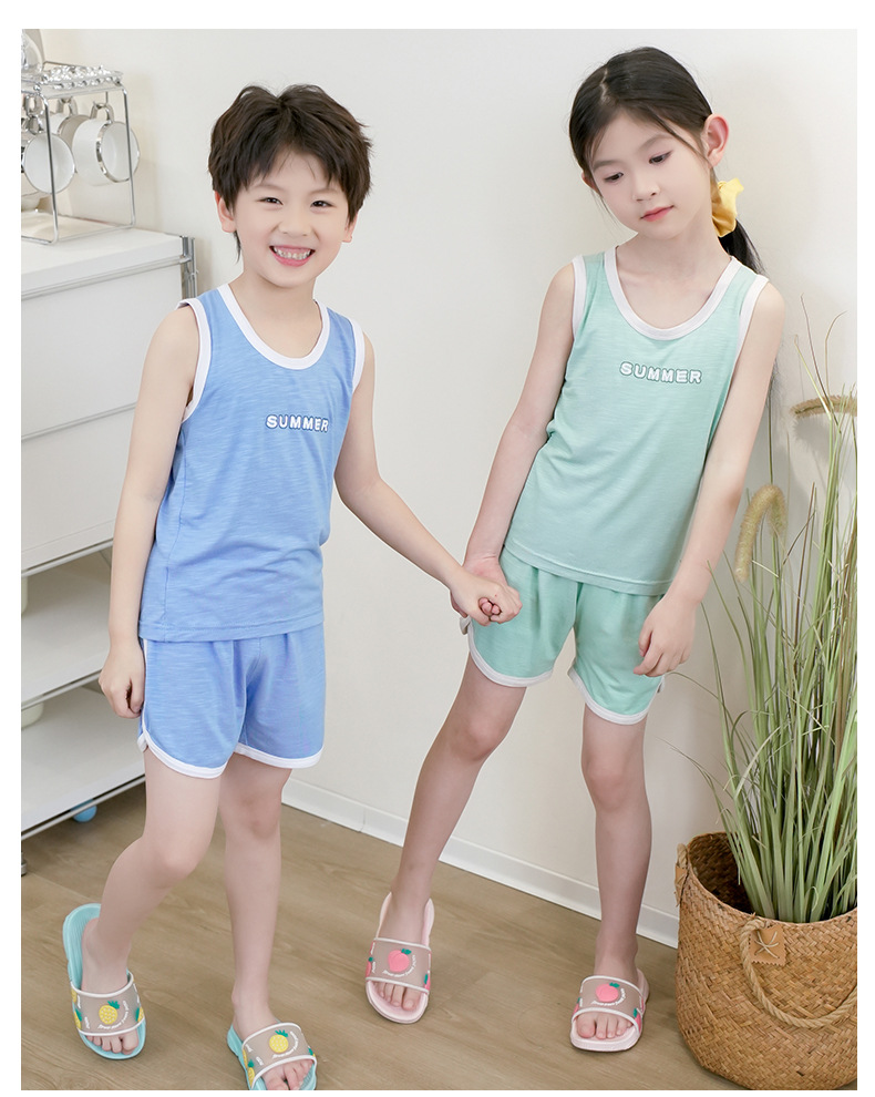 儿童背心套装夏季马卡龙男童女宝宝无袖短裤小童中大童家居服夏装详情22