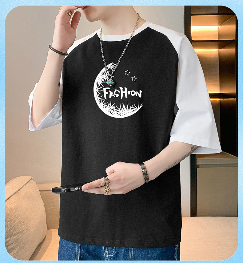 2023年新款棉短袖t恤男夏季潮流宽松服潮牌港风学生五分袖圆领T恤详情8