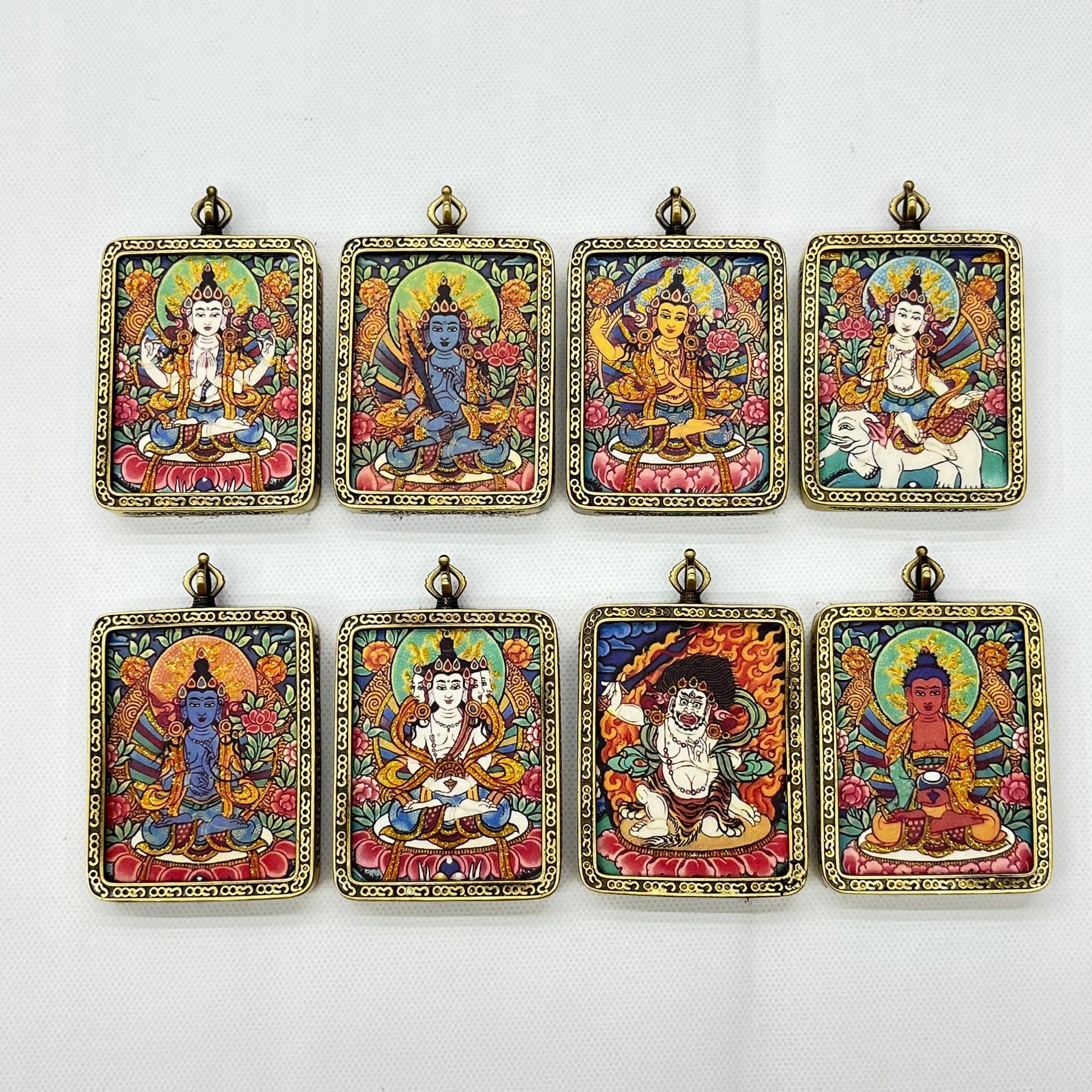 铜描金唐卡项链吊坠 扎基拉姆黄财神绿度母莲花生大师八大守护神详情3