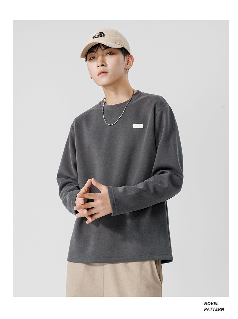 鲲海鹏云基础长袖T恤男秋冬宽松圆领内搭上衣潮流休闲男士打底衫详情29