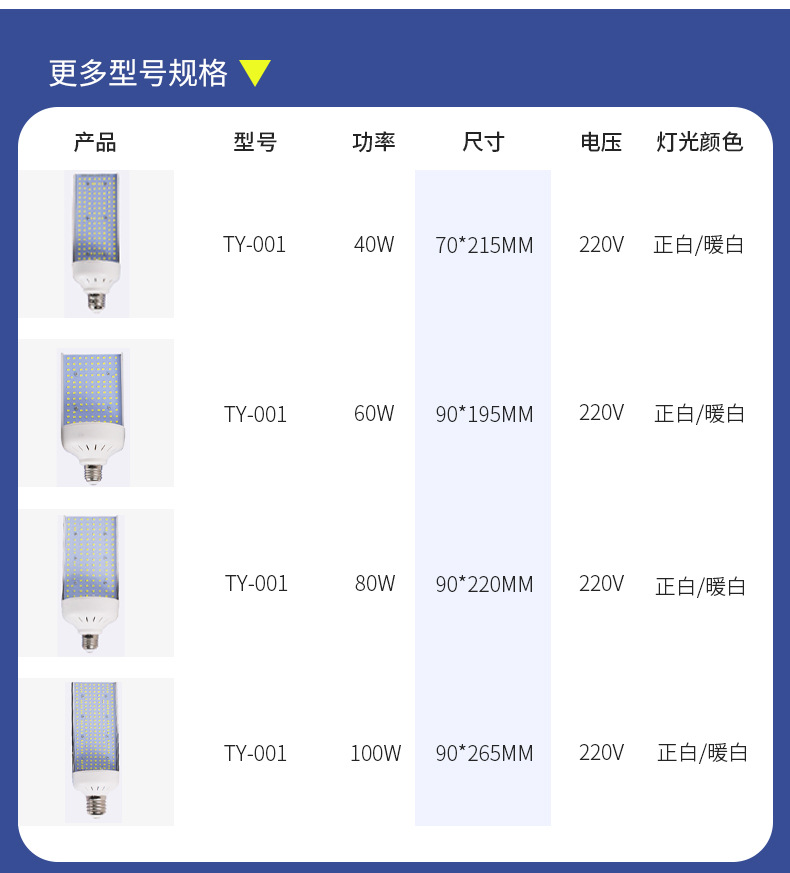 E27E40螺口灯泡led大功率户外路灯横插钠灯光源单面发光玉米灯详情4