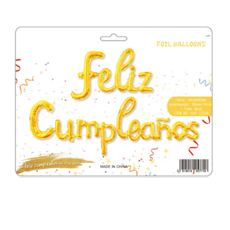 One-piece lowercase Spanish birthday Happy set feliz Cumpleanos Aluminum Film Balloon Birthday decoration pic 4