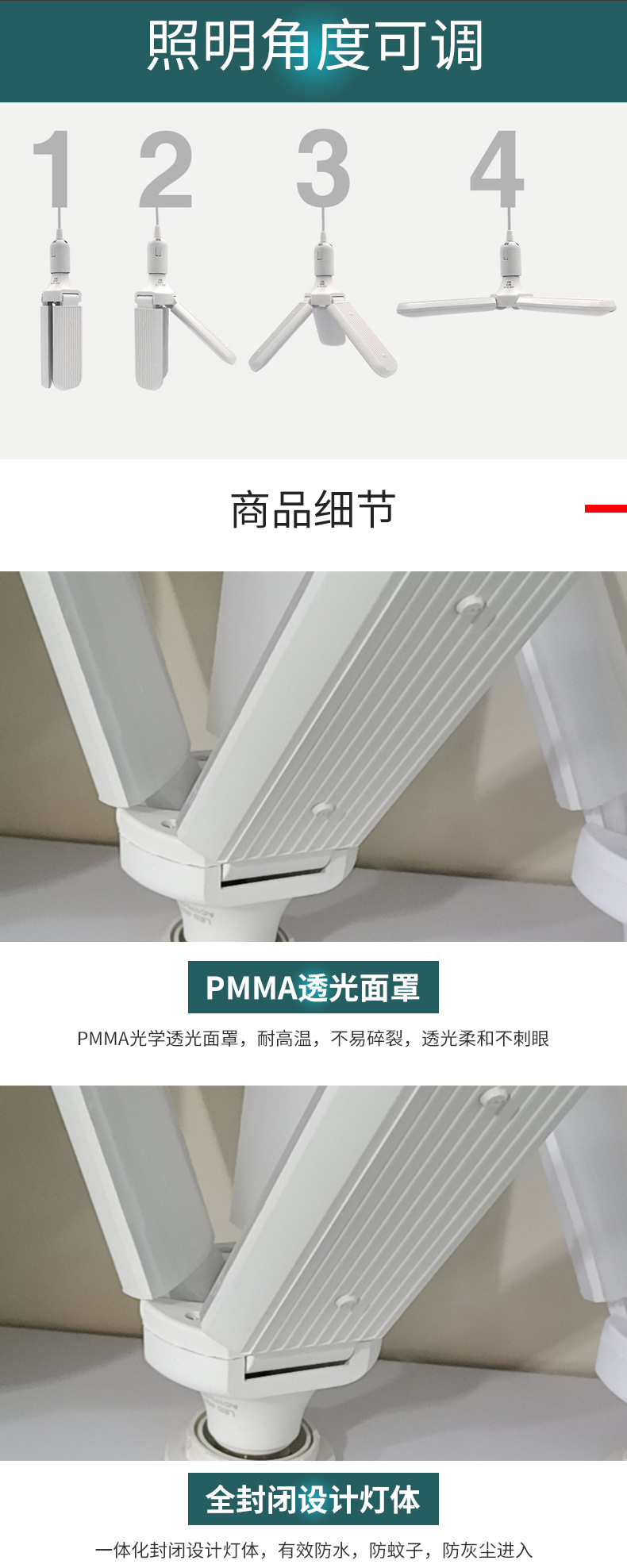 LED灯泡 节能螺口叶子飞碟球泡折叠车库灯室内照明四叶三叶灯批发 pic 12