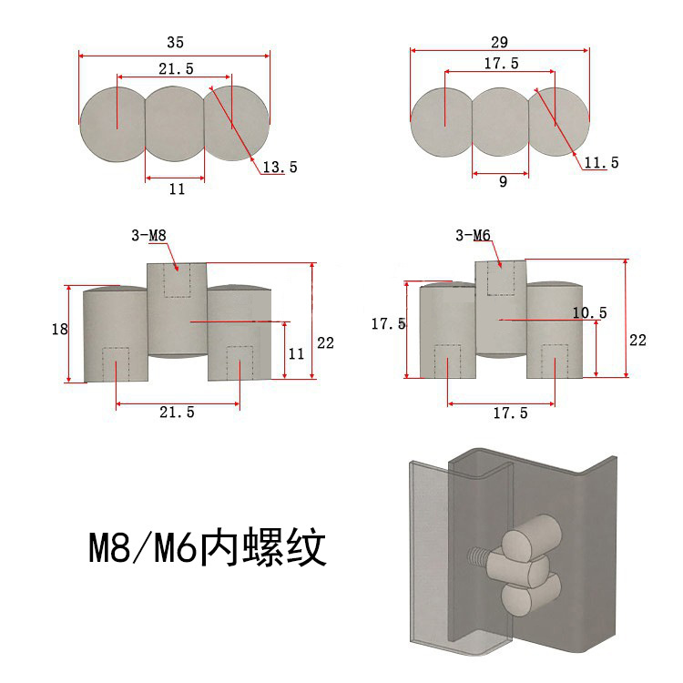 Stainless steel three-piece hinge 304/201 stainless steel internal and external thread welded door shaft three-in-one three-piece hinge pic 1