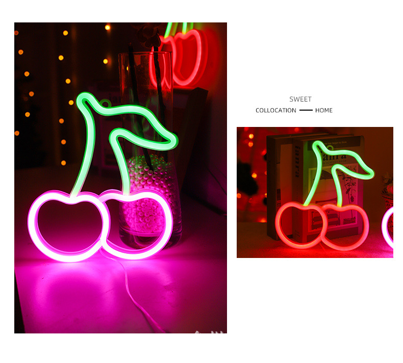 New cross-border LED neon lights in the shape of cherry fruits, night lights and creative bedroom decorative lights are directly supplied by the manufacturer pic 5