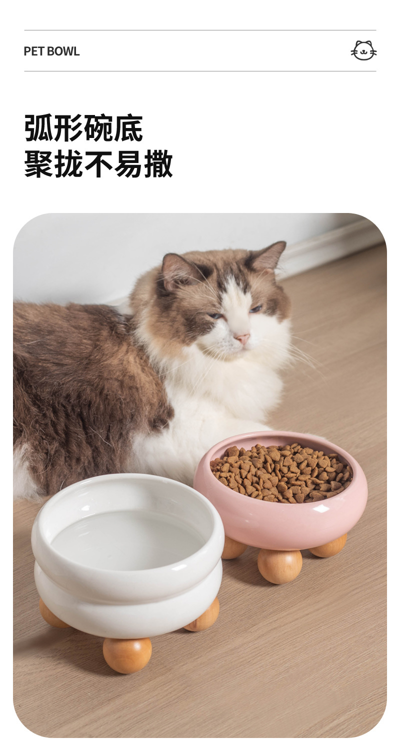 A cute circular ceramic cat bowl for protecting the cervical vertebrae, a high-legged cat food bowl, a cat food and rice bowl, a large-capacity wide-mouthed bowl pic 9
