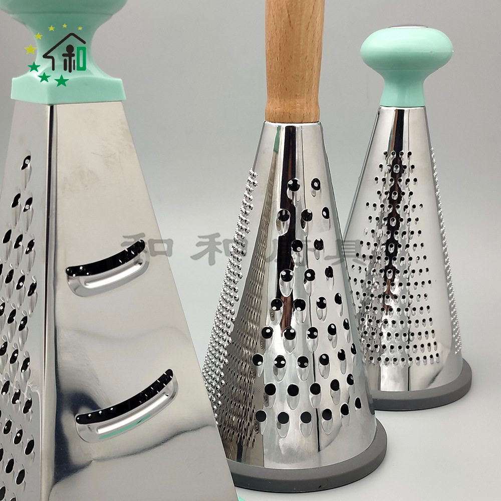 9-inch vertical stainless steel conical three-sided vegetable grater, cheese and cheese grater, wooden handle, multi-functional fruit and vegetable grater pic 25